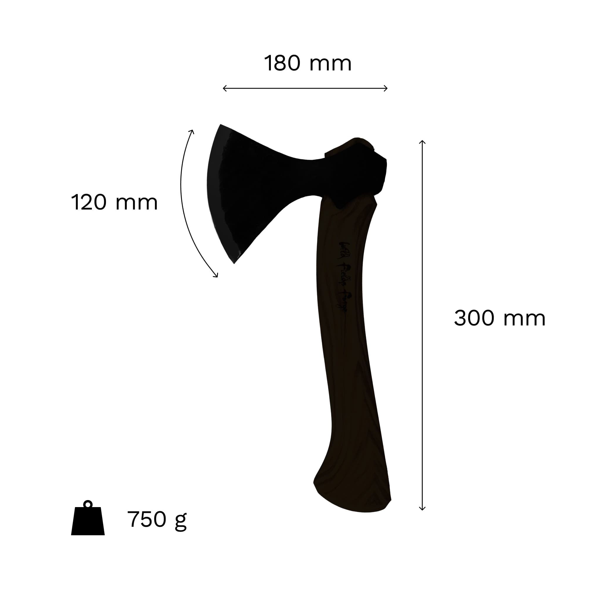 Iconic Tools Beil Soryra mit ergonomischem Holzgriff und geschmiedeter Klinge Infografik